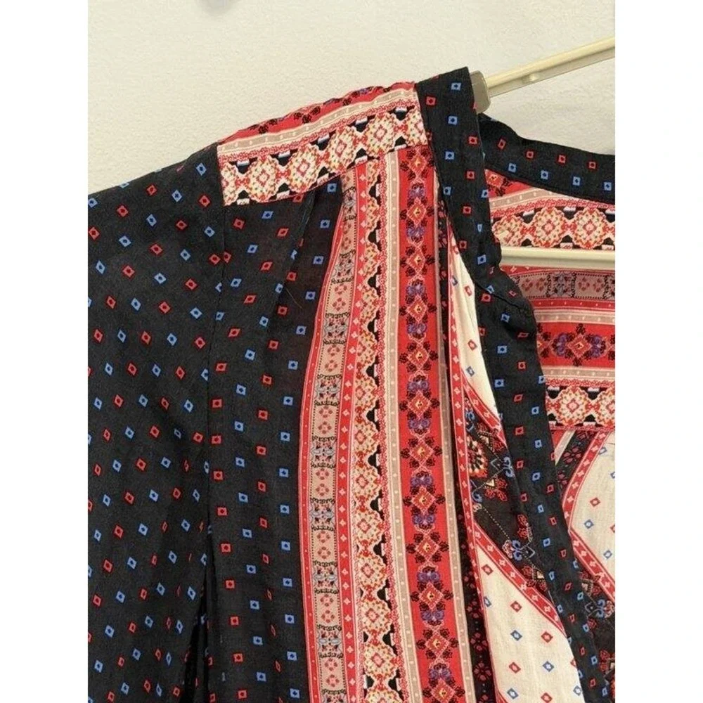 Free People Peacemaker Dress Size M Red‎ Black Tribal Print High Low BOHO M